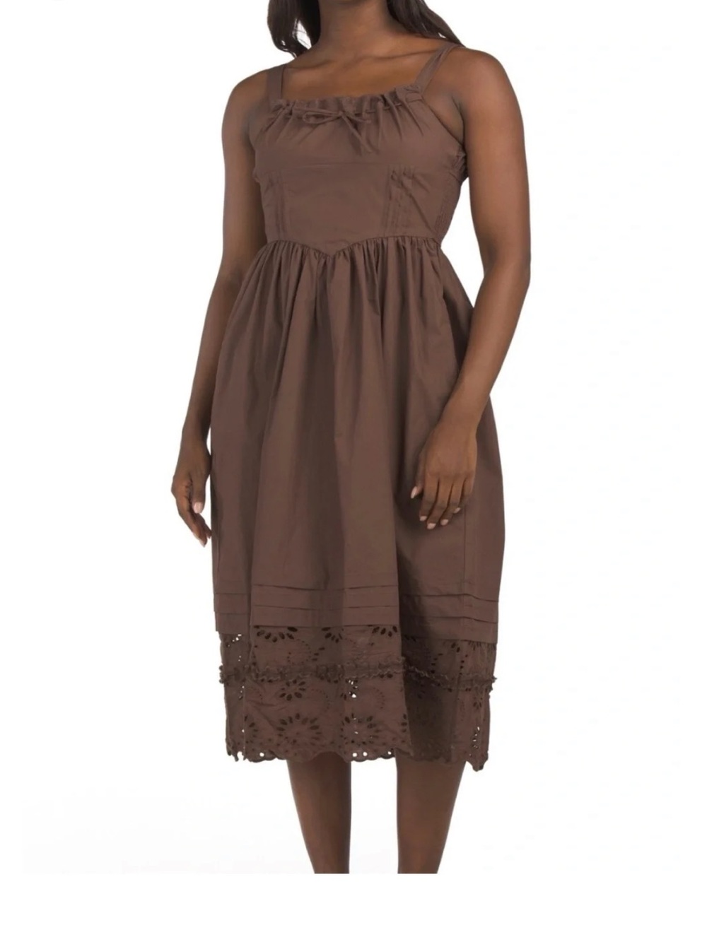 Brown Eyelet Midi Dress